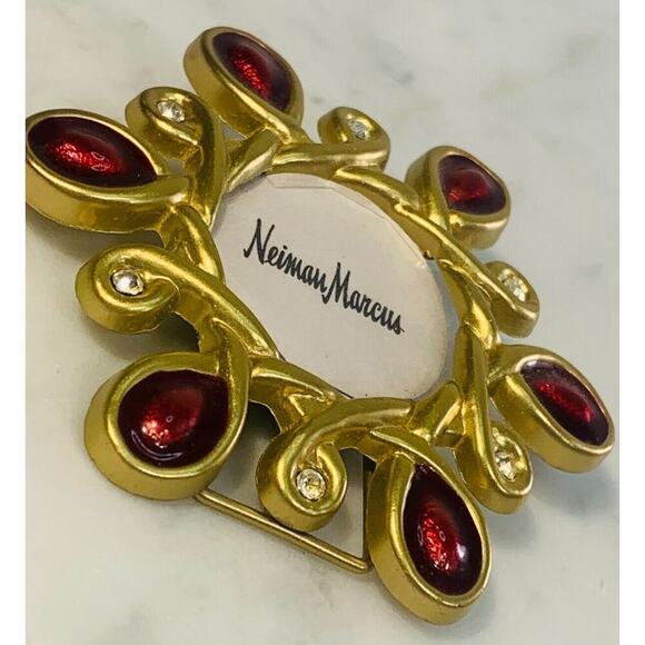 Jay Strongwater Neiman Marcus Swarovski Crystal Mini Photo Frame Red Gold w Box - Picture 2 of 6